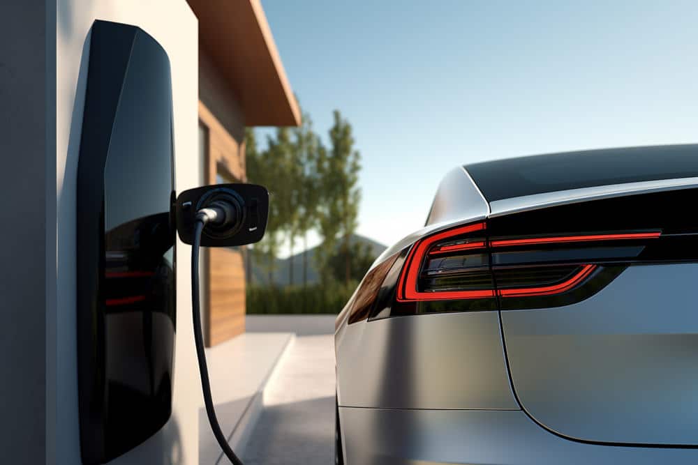 electric vehicle charging in front of a house